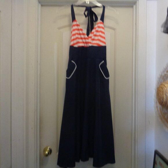 SAILORCORE FRENCH GIRL STYLE NAUTICAL BUT NICE MIDI RED WHITE BLUE SUNDRESS S - Picture 4 of 7